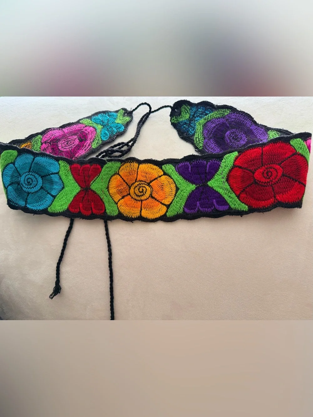 Hand-Embroidered Mexican Floral Chiapas Waist Belt in Bright Colorful Style